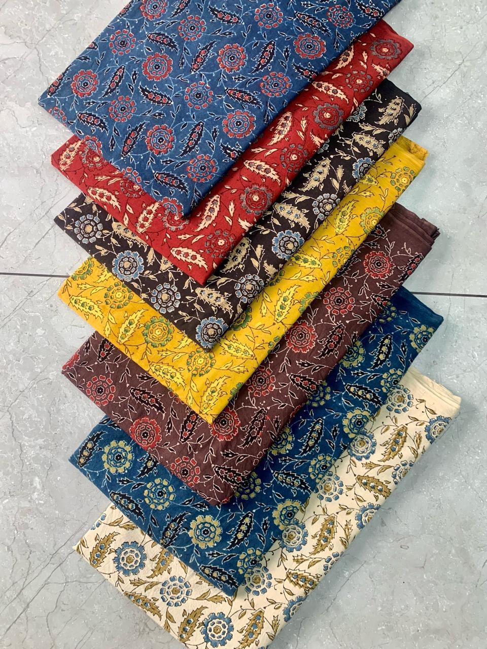 Ajrakh pure cotton handblock printed fabric with classic jaal pattern in natural dyes